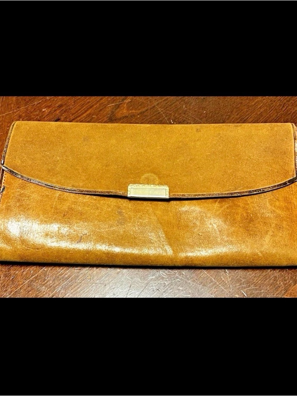BRIONES Calf Skin Leather Trifold Wallet Checkbook Snap Zipper Photo Clip